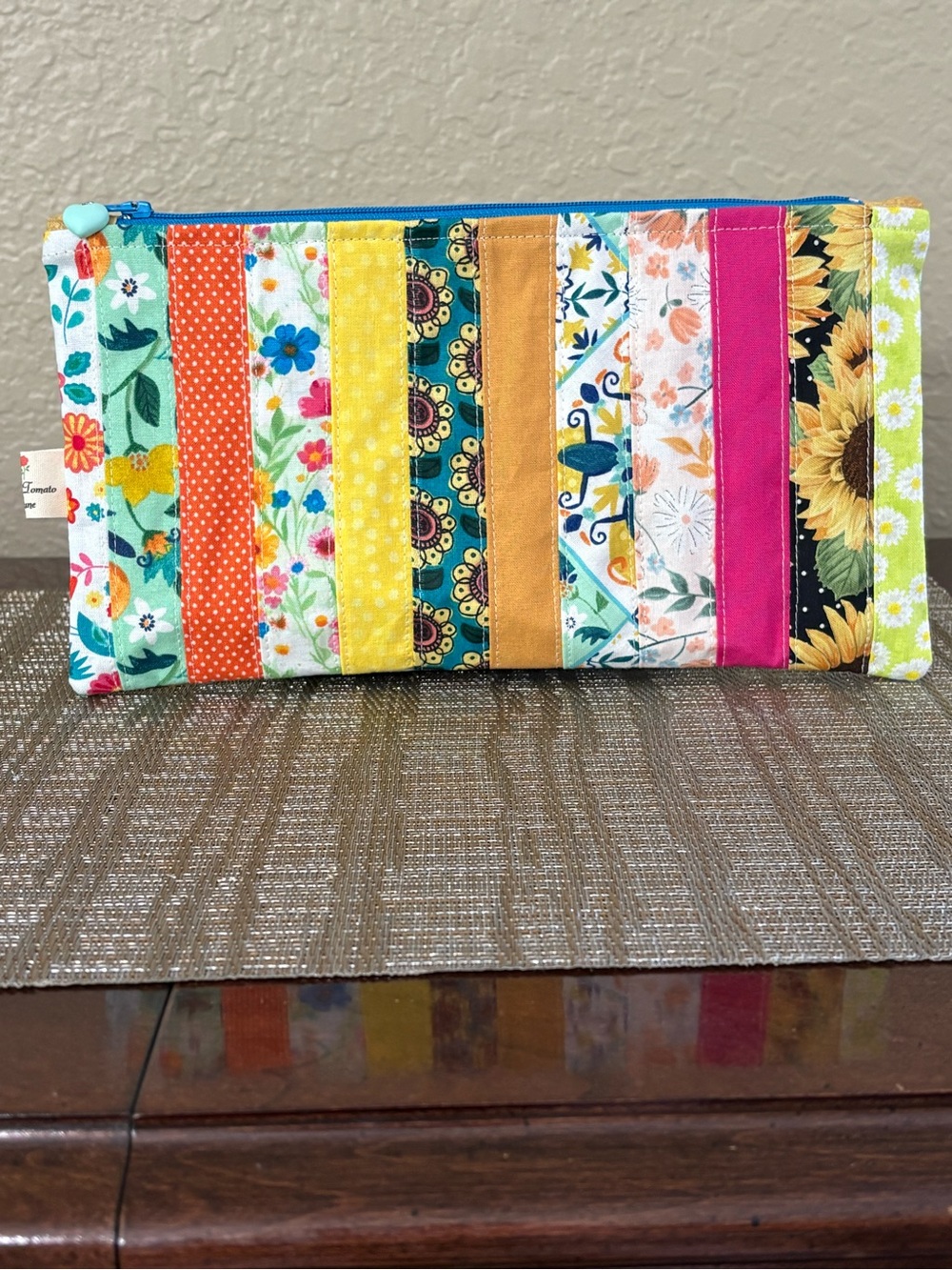 NEW Colorful Patchwork Zipper Pouch - Floral Stripe Design Cottagecore Boho